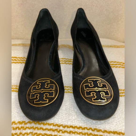Tory Burch Black Suede Block Heel Pumps